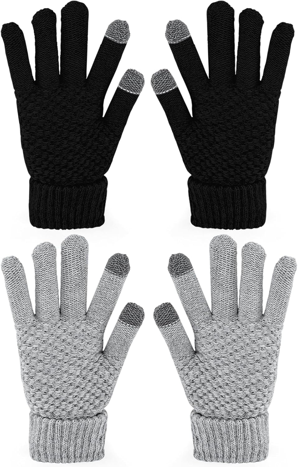 2 Pairs Women'S Gloves for Cold Weather, Winter Touch Screen Gloves Women, Warm Fleece Lined Knit Gloves
