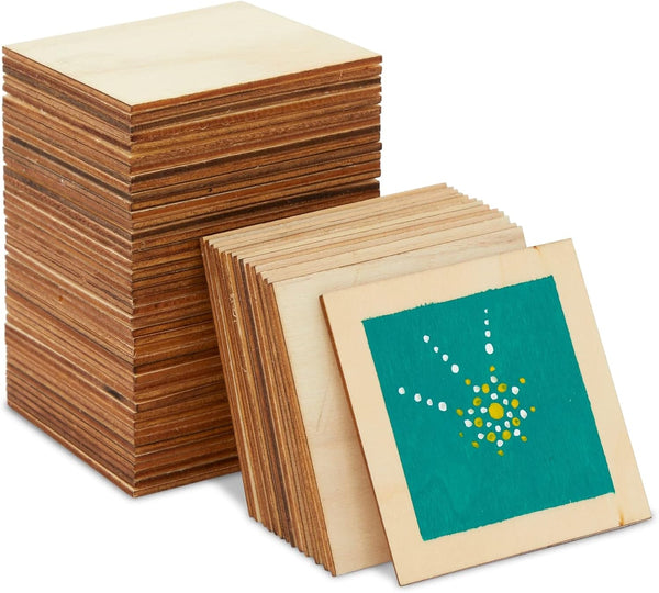 60 Pack Unfinished Wood Pieces 3X3 Inch - Blank Wooden Squares for Crafts, Cutout Tiles for DIY Coasters, Painting, Engraving, and Wood Crafts