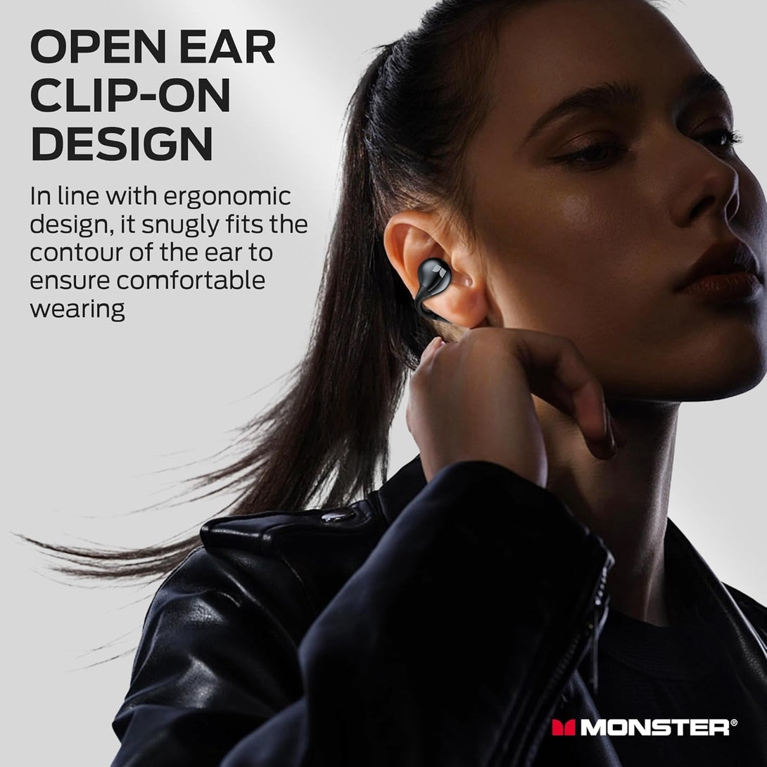 Monster Open Ear AC600 Headphones, Bluetooth 5.4 Wireless Earbuds with Hifi Stereo, Clip-On Earbuds with ENC Clear Call, 21H Playtime, Touch Control, IPX6 Waterproof Wireless Headphones for Sport