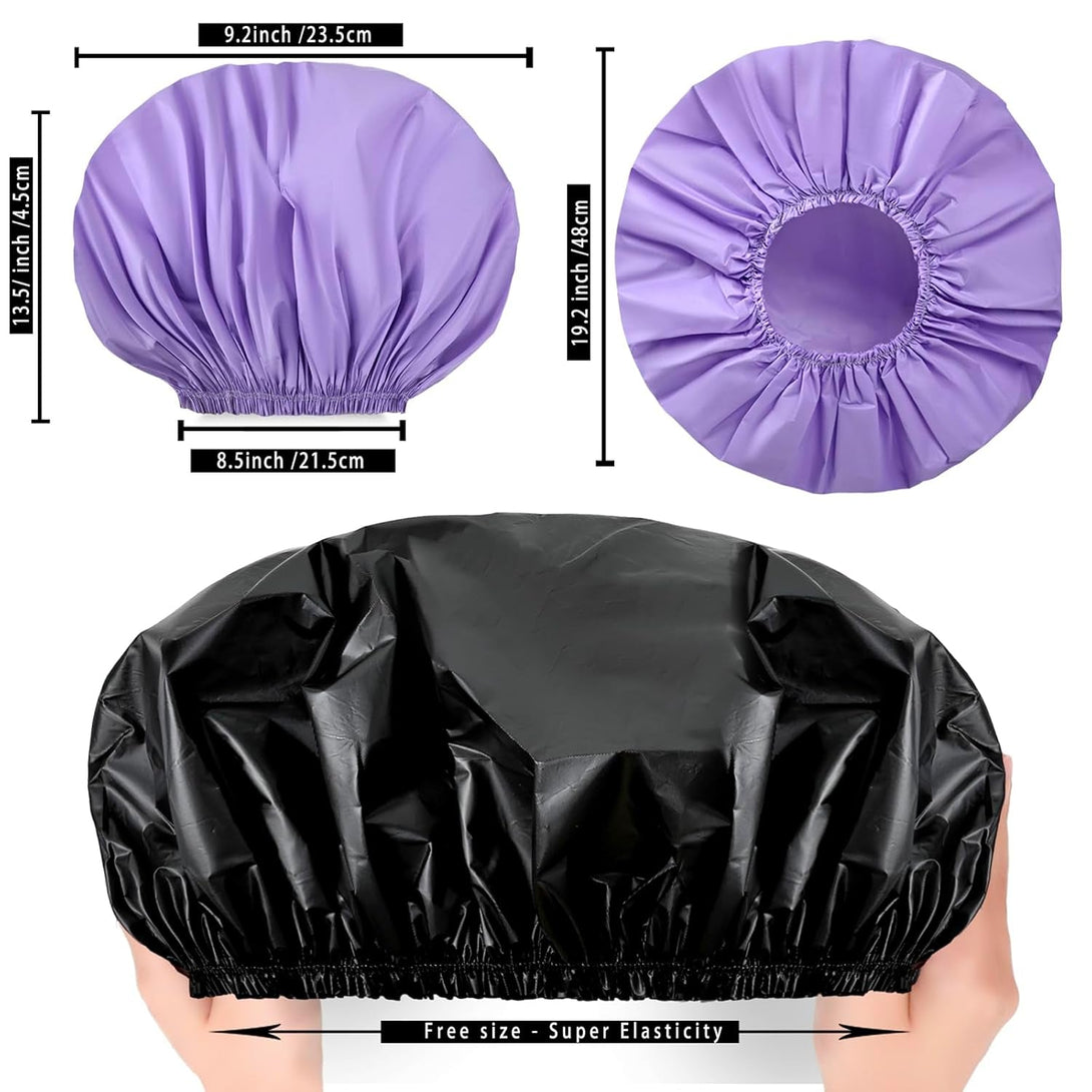 Jumbo Size Shower Cap 2 PCS Waterproof Shower Caps for Women, Extra Large Shower Cap, Reusable Super Large Bath Caps Hair Cap for Long Thick Curly Hair, Locs, Twist Braids - Black + Purple