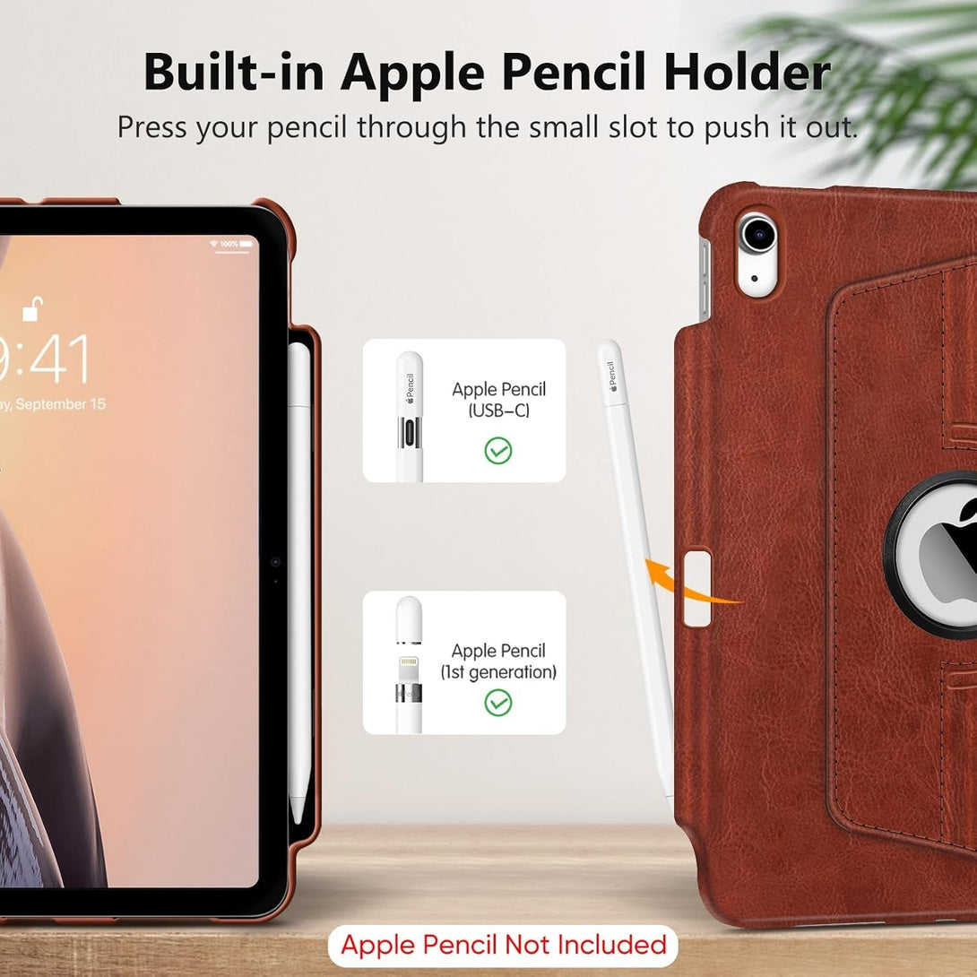 Fintie Rotating Case for Ipad (A16) 11Th Generation 11 Inch (2025), Ipad 10Th Generation 10.9 Inch (2022) - [Built-In Pencil Holder] 360 Degree Rotating Protective Stand Cover, Brown