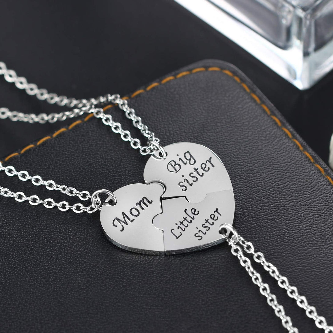 YEEQIN 3Pcs/Set Mom Big Sister Little Sister Mom Necklaces Set Mother Daughters Matching Heart Jewley Set