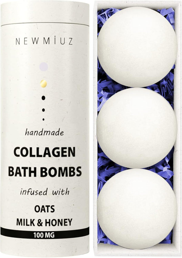 Creamy Collagen Bubble Bath Bombs with Oatmeal Milk Honey Essential Oils Luxurious Bath Gift Dry Skin Nourishment Indulge in a Blissful Bathing Spa