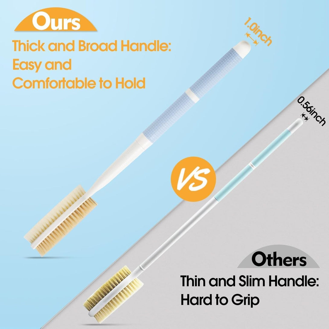 Back Scrubber anti Slip for Shower with Detachable Brush Head,19" Shower Brush with Soft and Stiff Bristles,Long Handle Exfoliating Body Scrubber for Bath or Dry Brush.