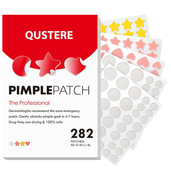 Pimple Patches for Face, Acne Patches Hydrocolloid, Cute Star Zit Covers for Face, Spot Stickers with Tea Tree, Salicylic Acid & Cica Oil| Round,Star,Peach Shapes| 5 Sizes| 282 Count