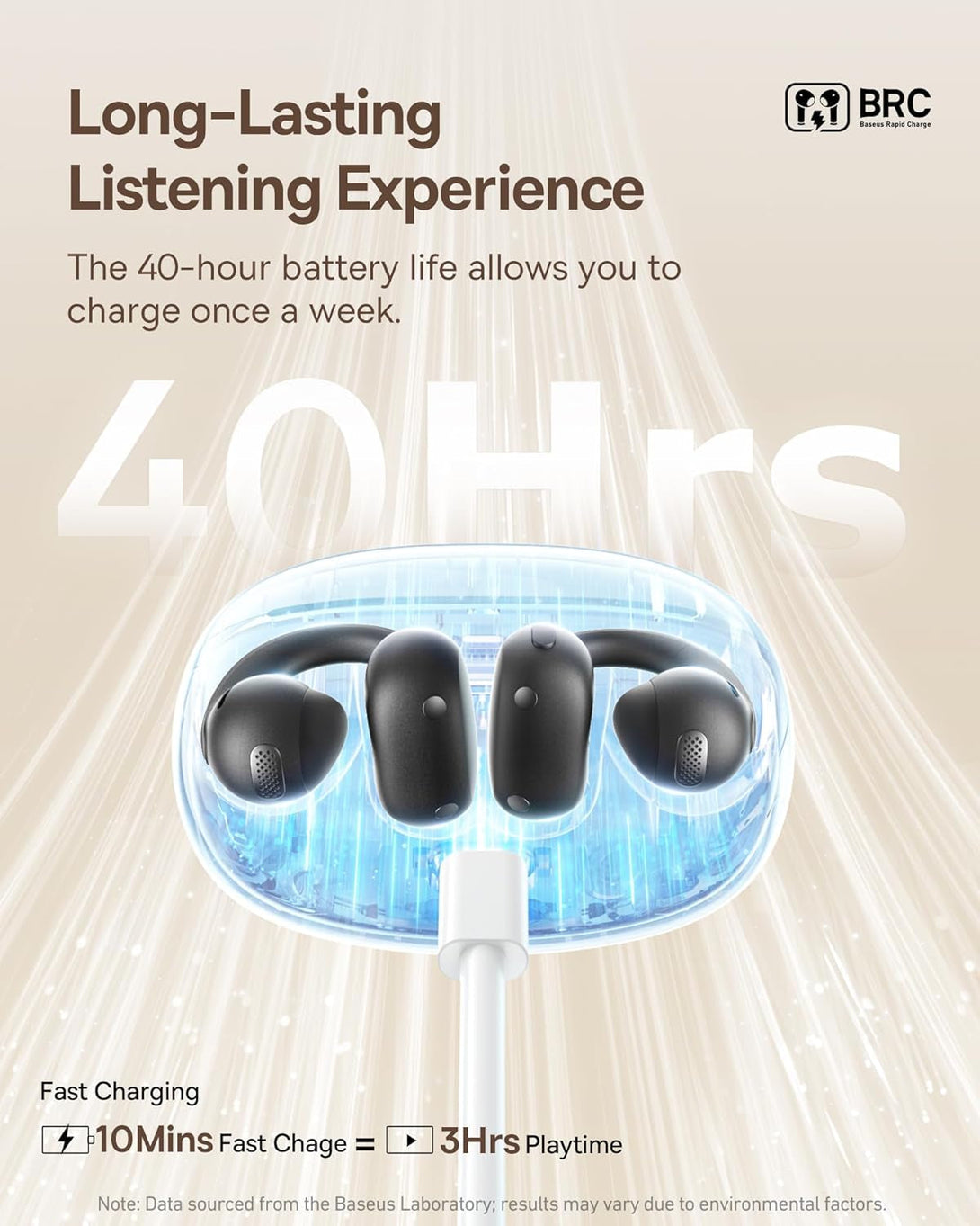 Baseus Bowie MC1 Open Ear Clip-On Earbuds, Adaptive Comfort with Anti-Drop Design, Impactful Sound with Adaptive Bass Boost, Adaptive Noise Cancelling Calls, IP57 Waterproof, 40H Playtime, Lightweight