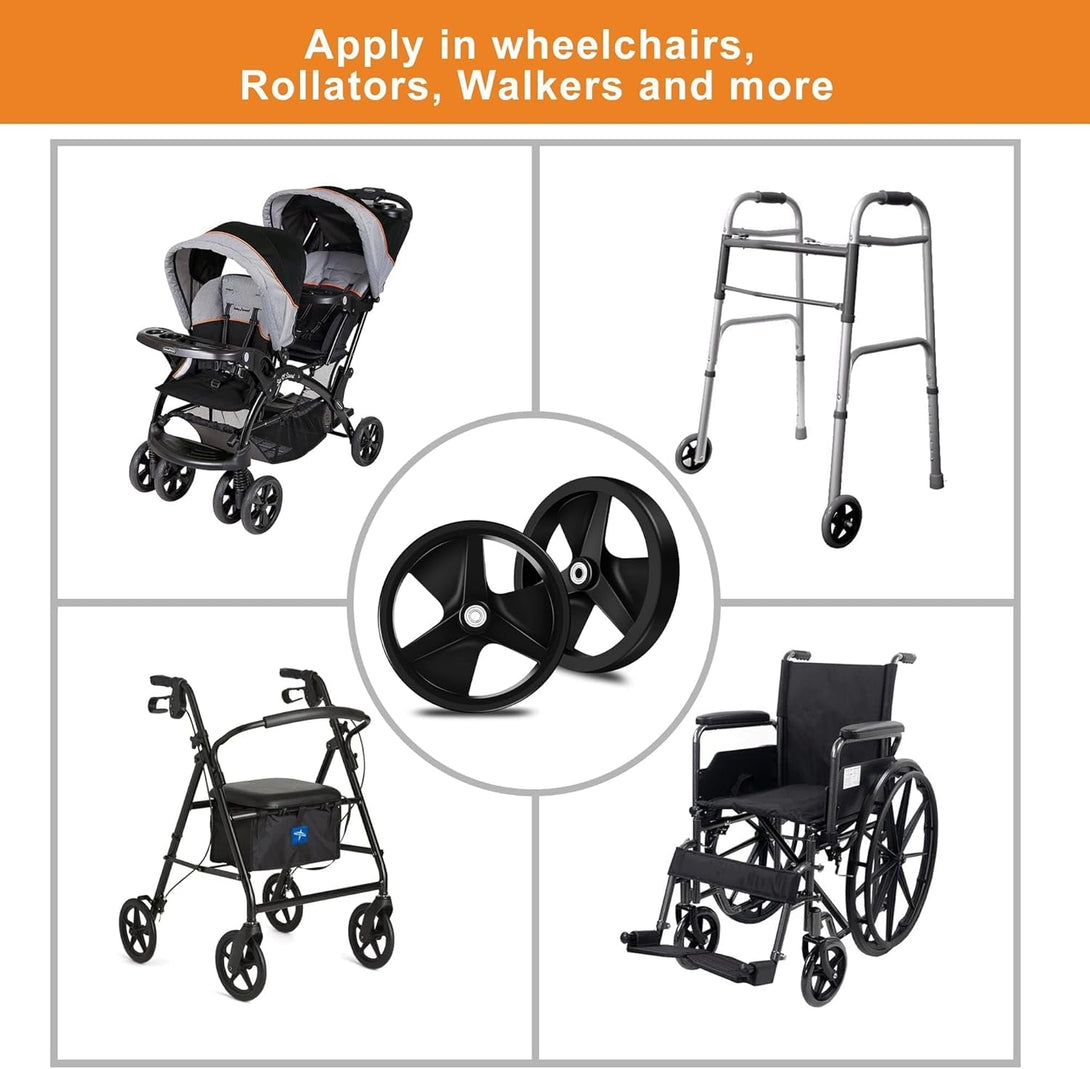 2Pcs 8 Inch Replacement Wheelchair Wheels for Walkers - Environmentally Friendly Rubber Material, Wear-Resistant PU Tires, Anti-Slip, and Durable ABS Wheel Hub (8IN Walkers)