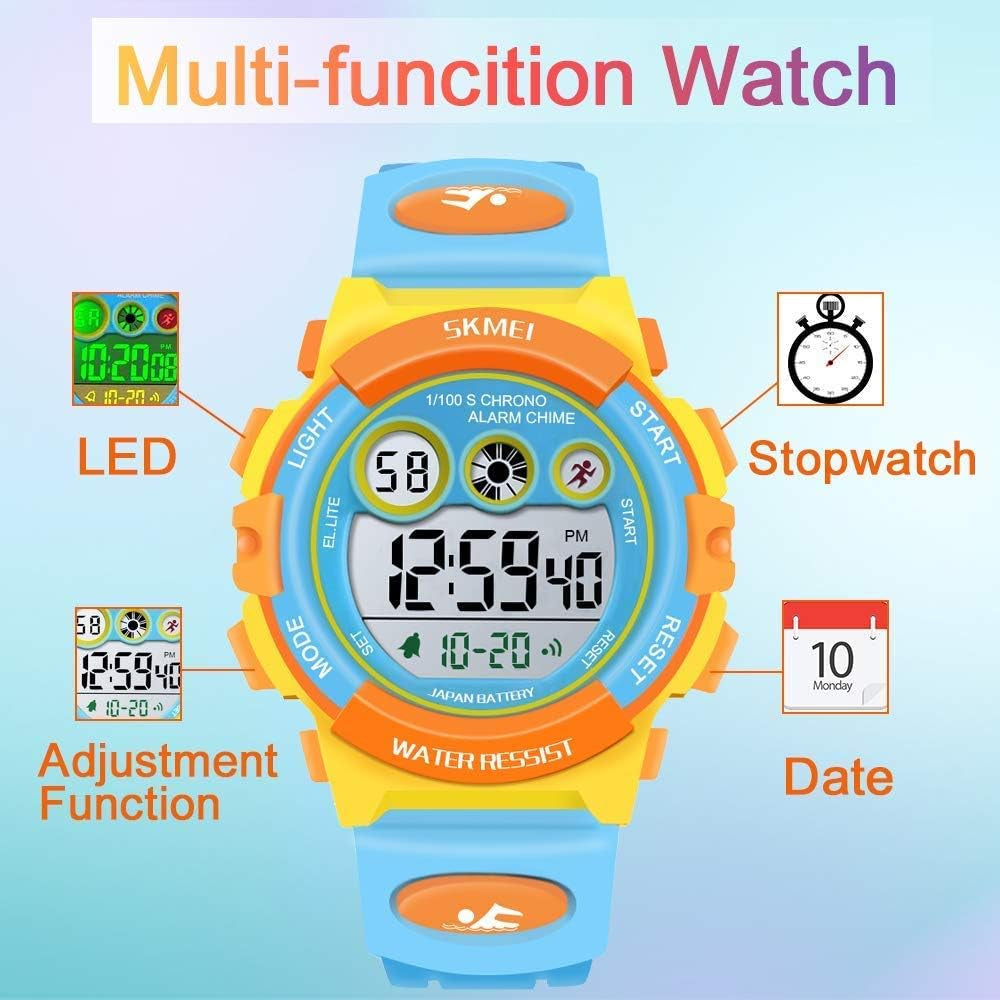 Cofuo Kids Digital Sport Watch for Boys Girls, Kid Waterproof Electronic Multi Function Casual Outdoor Watches, 7 Colorful LED Luminous Alarm Stopwatch Wristwatch