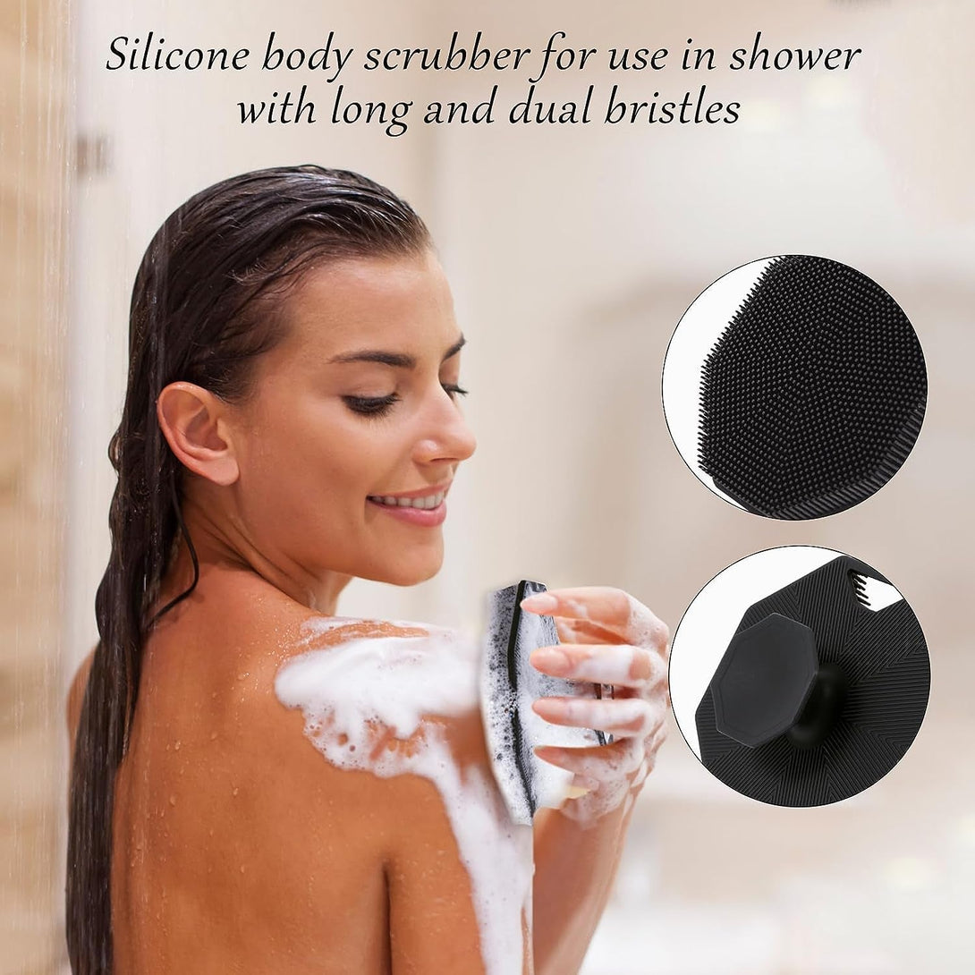2Pack Silicone Body Scrubber, Qewro Body Buffer Exfoliating Brush with Silicone Loofah, Scalp Exfoliator Hair Shampoo Skin Cleaning Brush, Bath & Body Brushes for Men Women Use in Shower (2Pack)