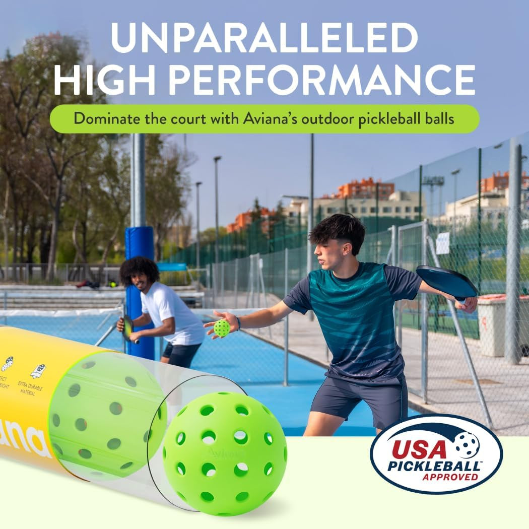 Aviana Outdoor Pickleball Balls - USAPA Approved for Tournament Play | Durable 40-Hole Design | Ideal for All Skill Levels | 6, 12 & 48 Packs