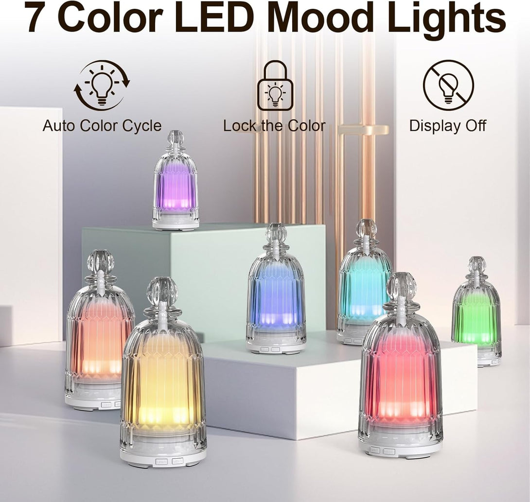 120Ml Glass Essential Oil Diffuser, Ultrasonic Aroma Diffuser Glass Cover & Plastic Reservoir with Auto Shut-Off, 7 Colors LED Light for Home, Bedroom, Office, Yoga(White Base)
