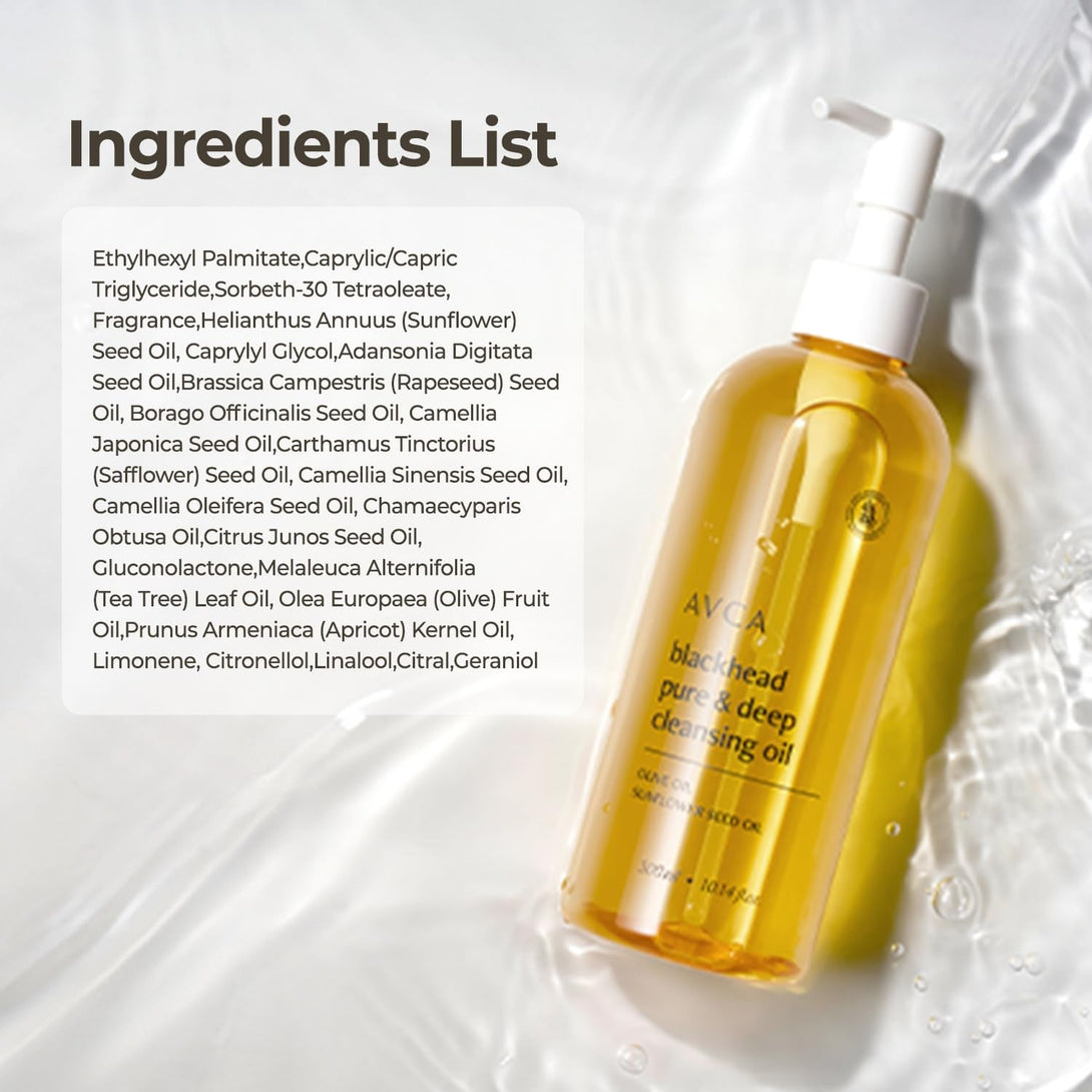 AVCA Korean Blackhead Remover Cleansing Oil 10.14 Fl.Oz.(300Ml) - Oil Cleanser for Face, Makeup Blackhead Remover, Normal & Oily Skin, Face Pore Cleanser