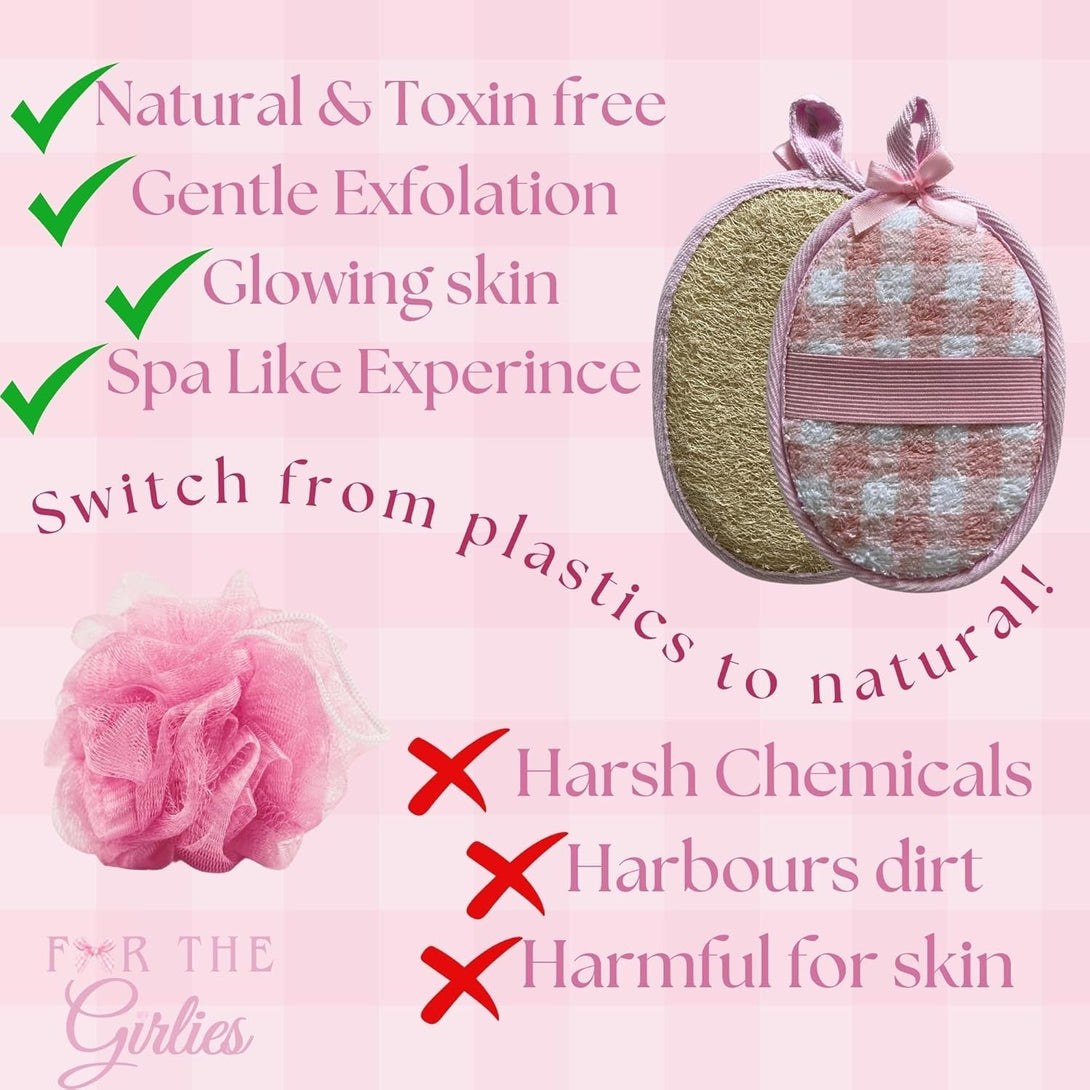 Natural Loofah Exfoliating Body Scrubber for Women Made with Natural Egyptian Loofa Sponge, Bath Shower Luffa Lufa for Face and Body. Exfoliator Scrub Pads