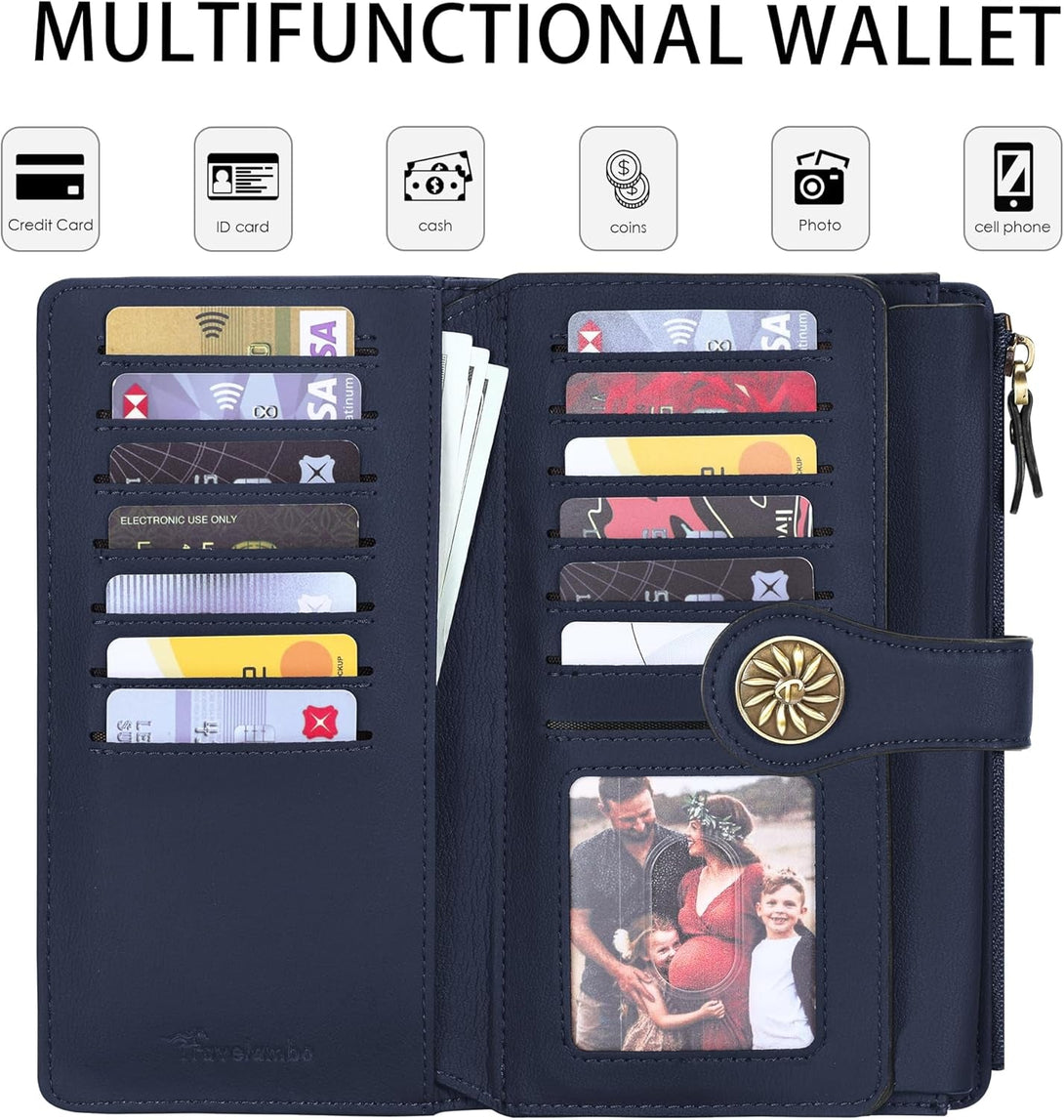 Travelambo Women'S Wallet RFID Blocking Trifold Clutch Large Capacity Credit Card Holder Travel Purse