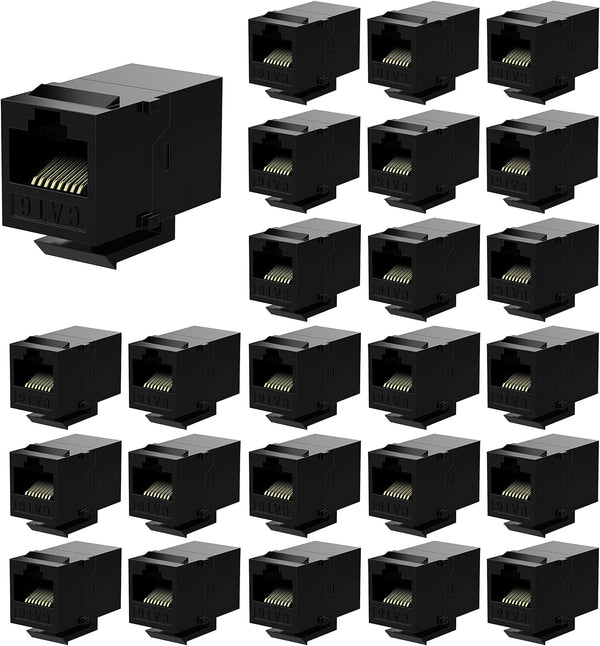 Rj45 Coupler Keystone Jack Ethernet Coupler Female to Female Cat6 Coupler 25 Pack Black