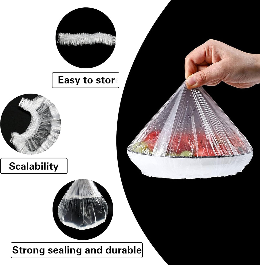 200PCS Fresh Keeping Bags, Plastic Sealing Bags Food Cover, Elastic Stretch Adjustable Bowl Lids, Universal Kitchen Wrap Seal Caps for Leftover and Meal Prep