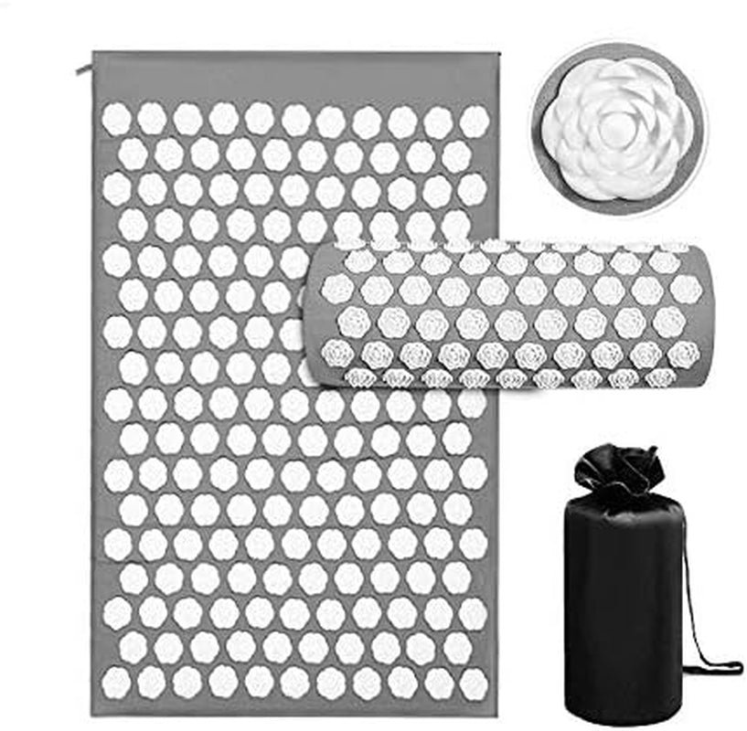 Acupressure Mat and Pillow Set Lengthen Pure Cotton Detachable Massage Pad with Same Color Carry Bag for Exercise Muscle Relaxation Fatigue Stress Reduction'S HSA Eligible. (Grey)