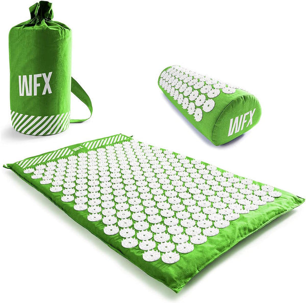 Acupressure Mat and Pillow Set - Relieves Stress, Back, Neck, and Sciatic Pain - Comes with a Vinyl Carry Bag for Storage and Travel - Green