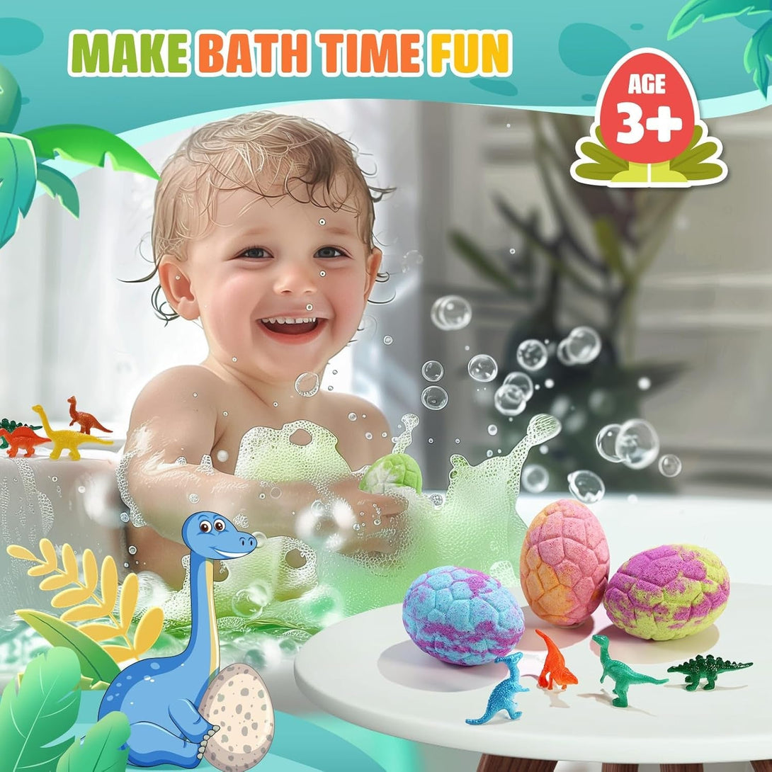 Bath Bombs for Kids with Dinosaur Toys Inside, 9 Pack Natural and Organic Dinosaur Bath Bombs Bubble Bath Gift Set, Perfect Birthday Gifts for Kids 3-12