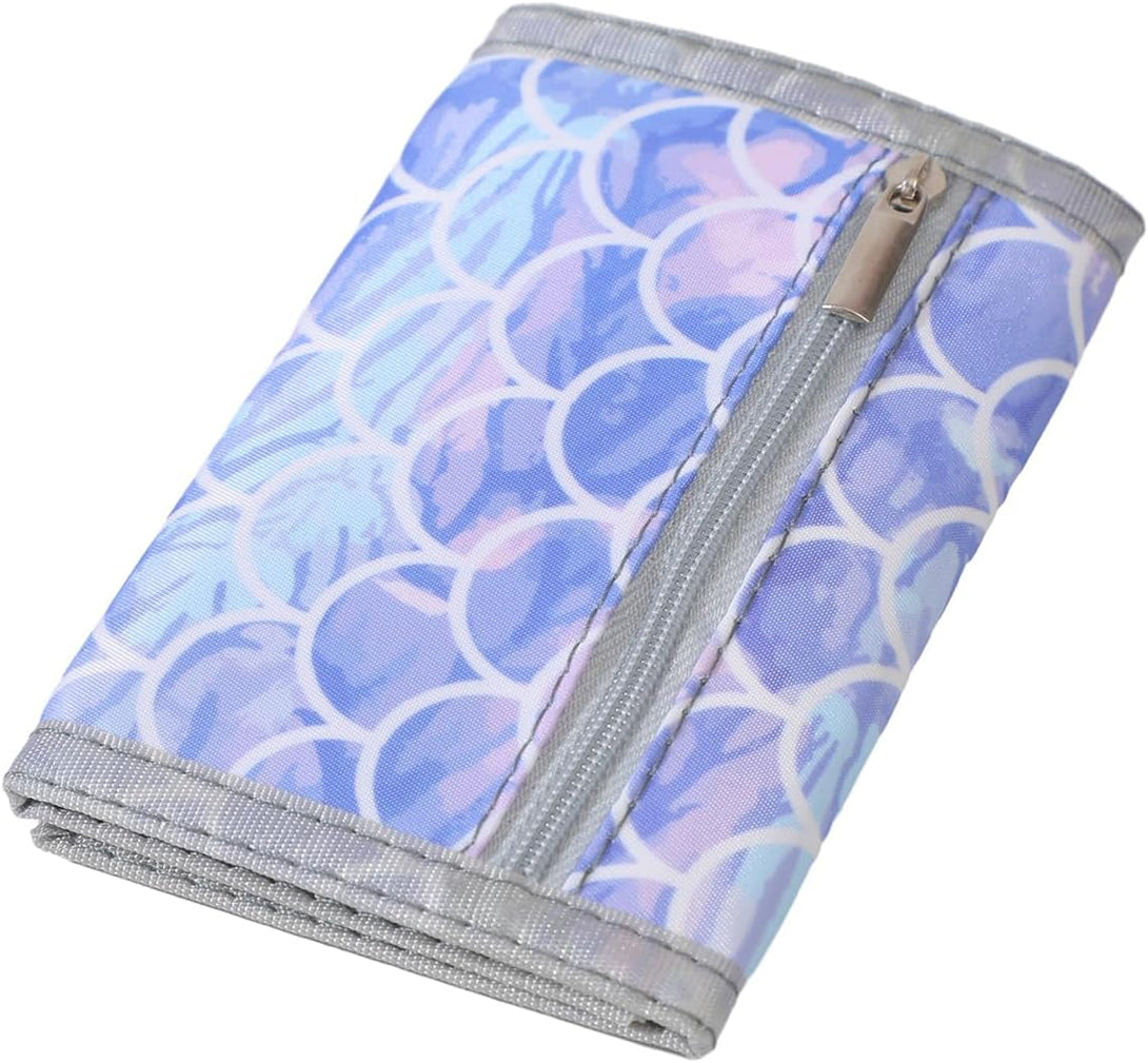 Leyeve Wallet,Teen Wallet with Coin Pocket,Kids Wallets for Boys,Rfid Trifold Canvas Outdoor Sports Wallet for Kids,Front Pocket Wallet with Magic Sticker-Blue Ripples