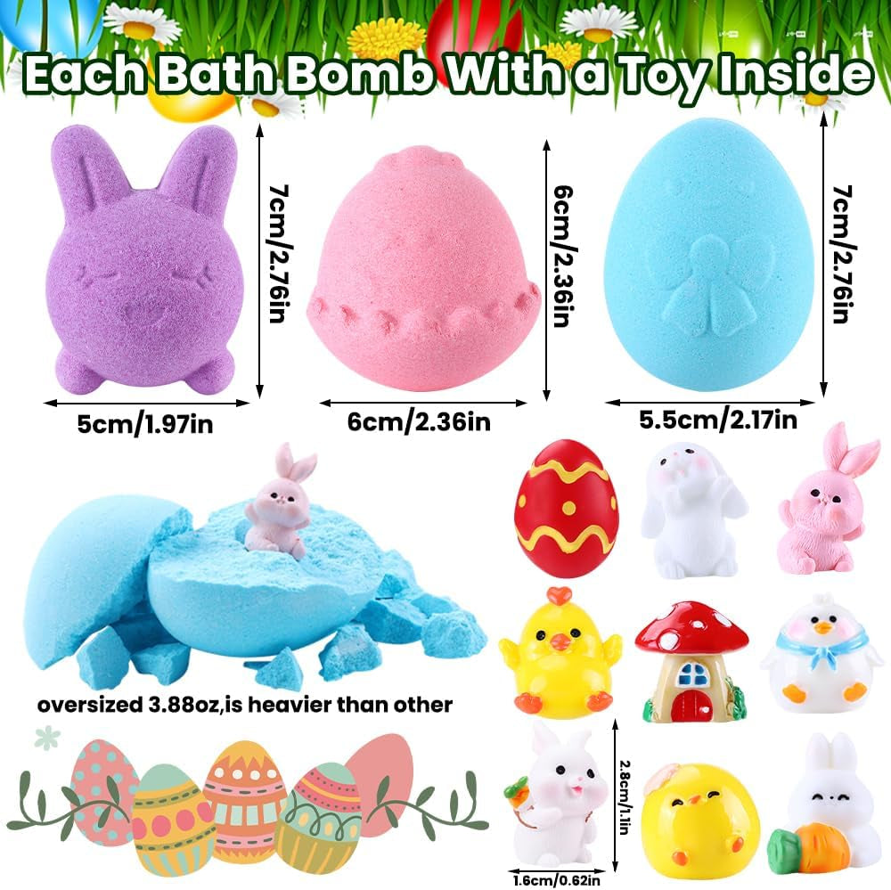 JOICEE 9 Pack Easter Bubble Bath Bombs for Kids with Easter Surprise Inside,Handmade Easter Egg Bunny Chick Organic Bath Fizz Balls for Kids Boys Girls Gift Easter Basket Stuffers