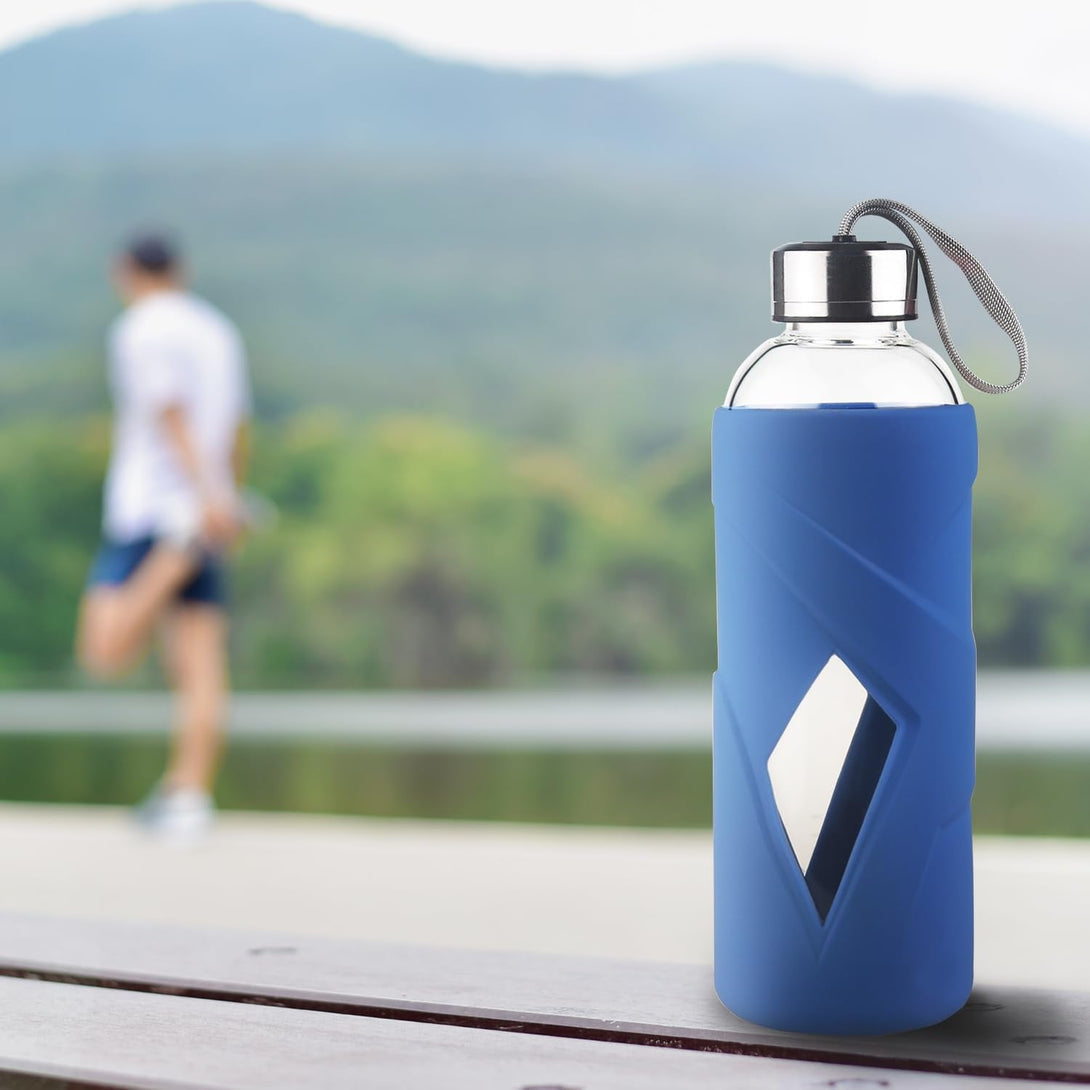 32 OZ Borosilicate Glass Water Bottle BPA Free Reusable Glass Drinking Bottle with Silicone Sleeve and Stainless Steel Lid