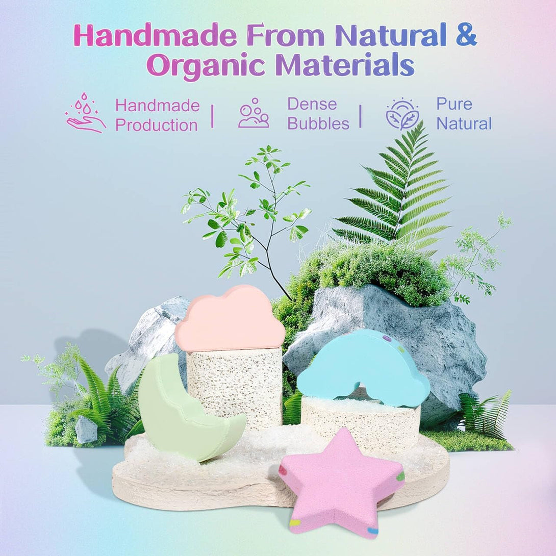Rainbow Bath Bombs for Kids - 4 Pcs Handmade Natural Kids Bath Bombs, Organic Bubble Bath for Girls, Birthday Gifts for Kid Girl