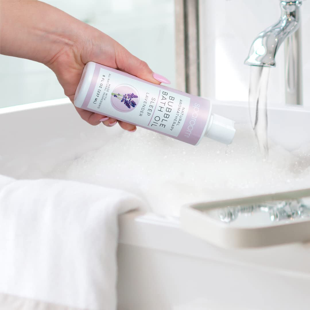 Sparoom All Natural Hydrating and Nourishing Aromatherapy Foaming Bubble Bath Oil with Jojoba Oil, Olive Oils and Aloe, 8 Oz, Sleep-Lavender
