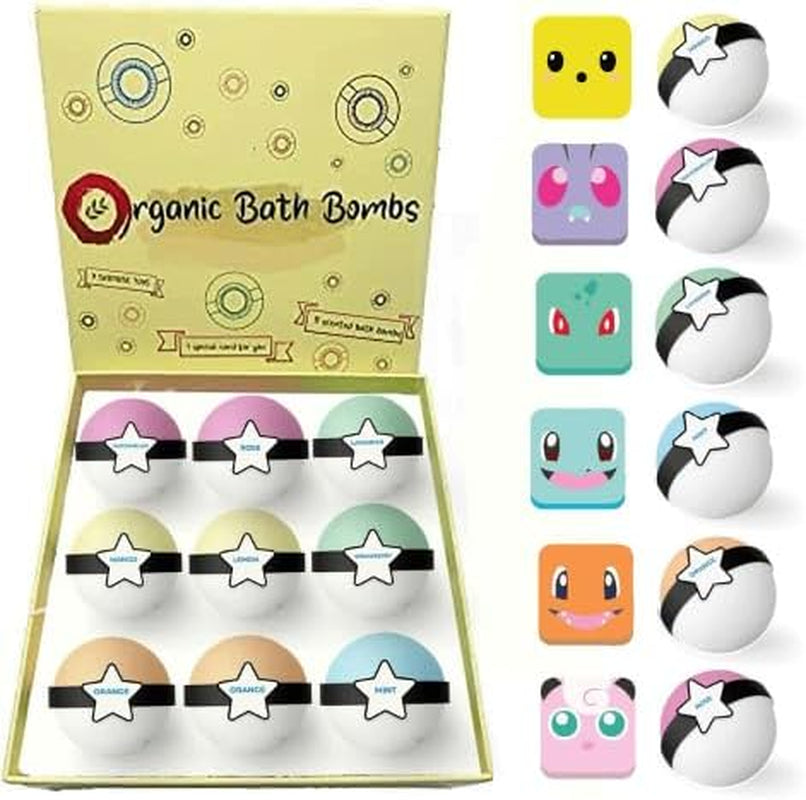 Bath Bombs for Kids - 9 Pack Organic Bath Fizzes with Essential Oils, Natural Ingredients, Soothing Aromatherapy, Great Gift for Boys and Girls, Fun Bath Toy, 3.5 OZ