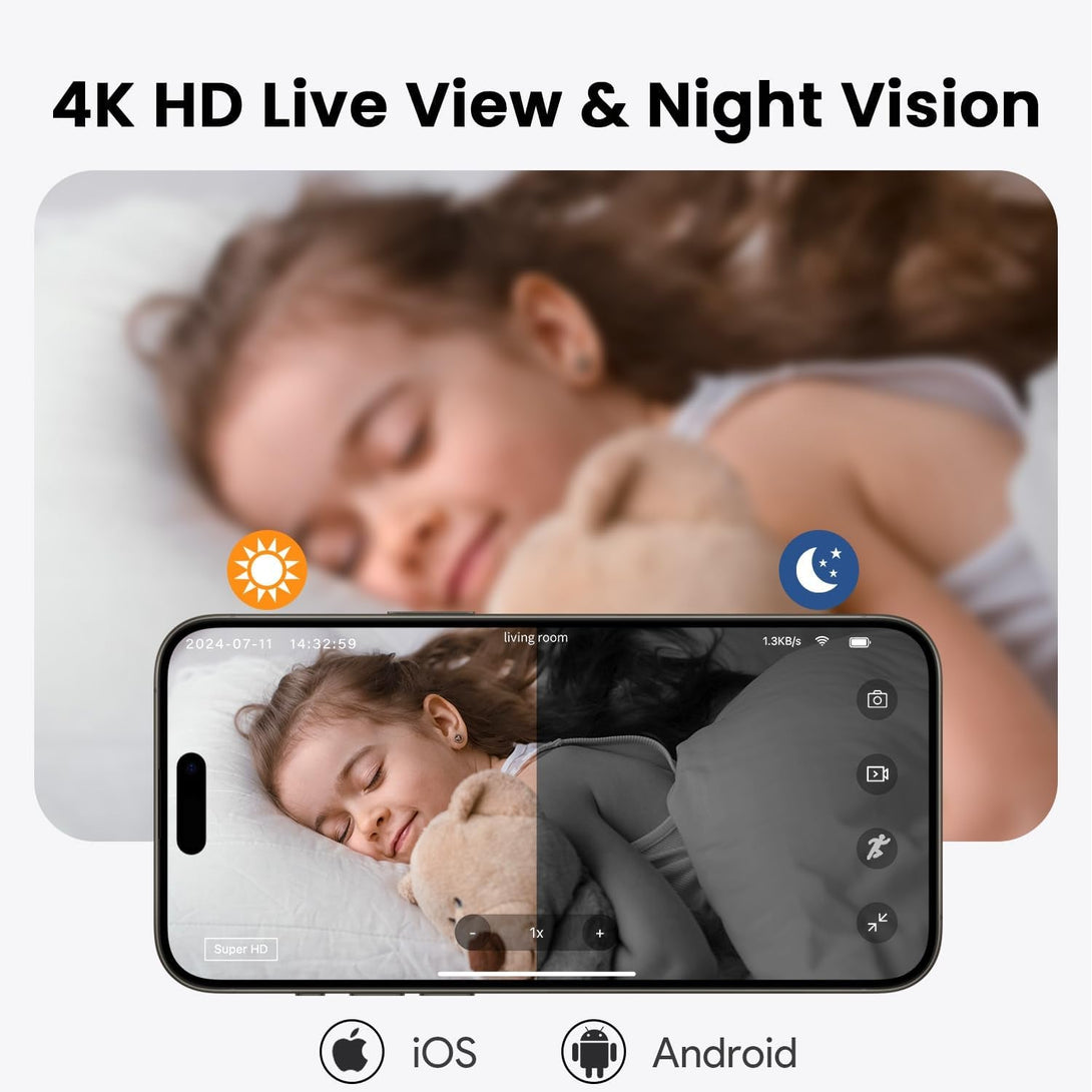 Mini Camera Wireless, 4K HD Nanny Cam, 10Hr Continuous Recording Wifi Small Camera, FREE Cloud & SD Storage, No Wifi Needed Mini Camera, Motion Detection & Night Vision for Pet/Baby/Nanny Surveillance