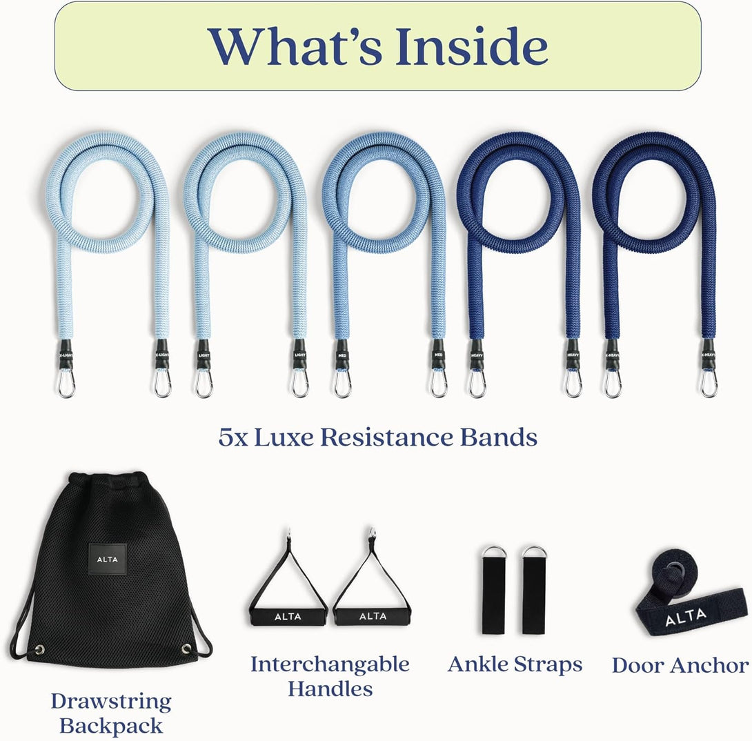 ALTA Resistance Tube Bands for Women - Full Kit Resistance Bands for Working Out with Handles, Ankle Straps, Door Anchor – Home Workout Bands for Physical Therapy, Pilates Long Exercise Bands Set