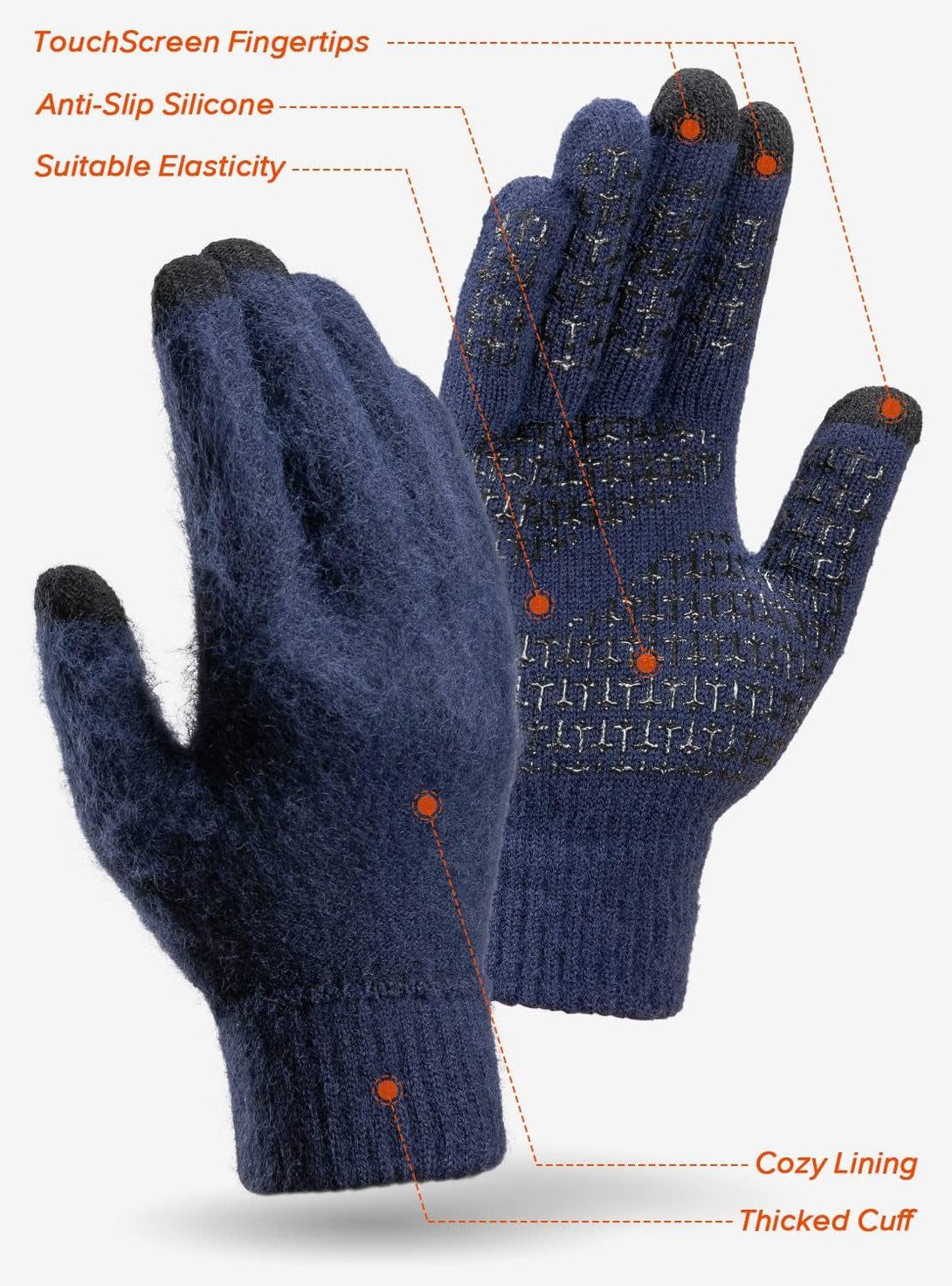 TRENDOUX Winter Gloves for Men Women, Cold Weather Warm Touchscreen Glove Unisex, Non-Slip, Elastic Cuff, Knit Stretchy