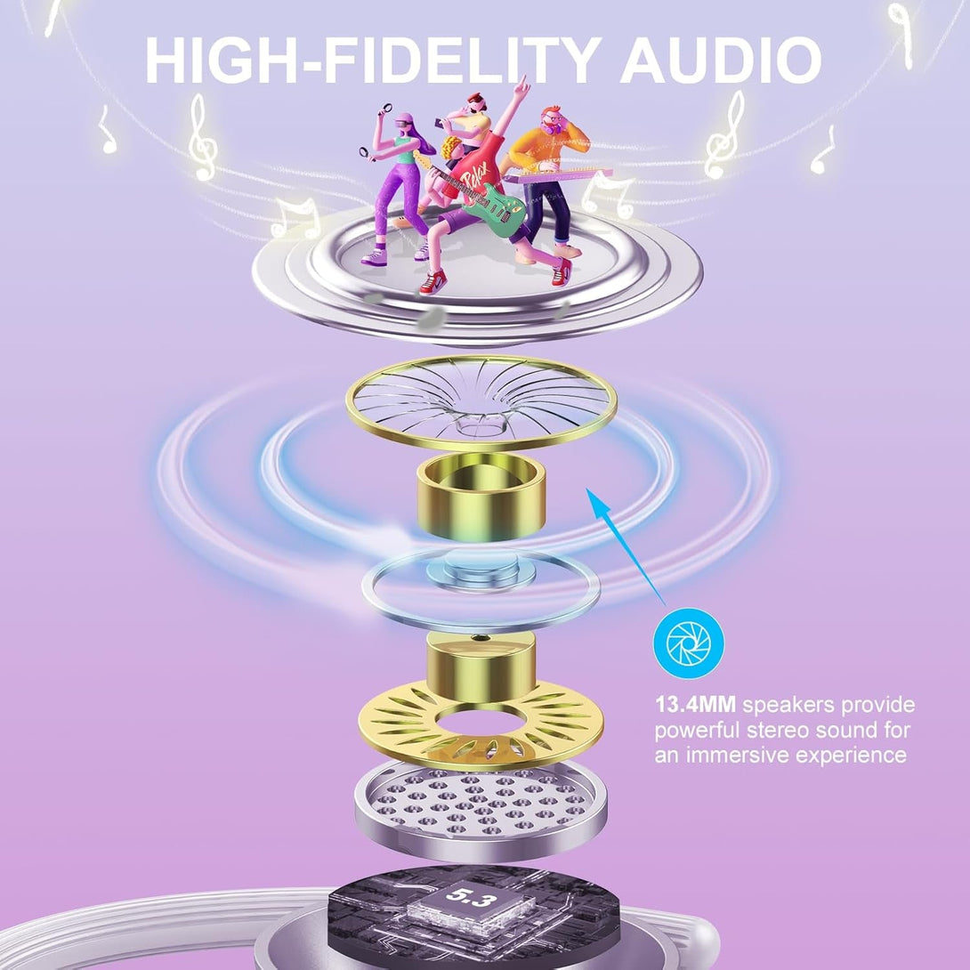 Purple Wireless Earbuds Bluetooth Headphones with Mic - Hifi Stereo, Deep Bass, 120Hrs Playtime, USB-C, IP7 Waterproof, Dual LED Display for Running Sports
