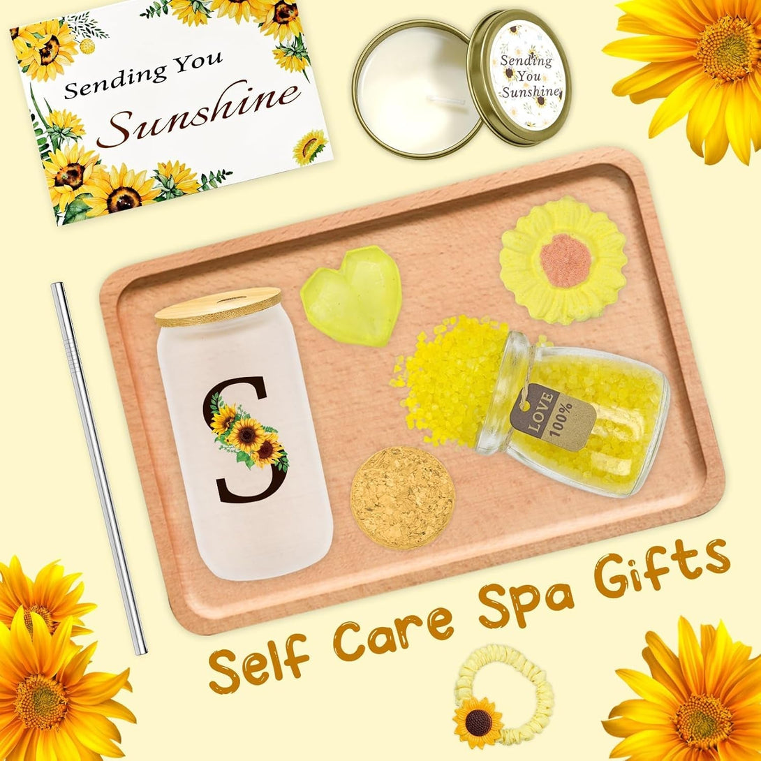 Sunflower Personalized Gifts for Women,12Pcs Sunflower Initial Gifts,Initial Glass Cup,Monogrammed Gifts for Women,Birthday Gifts for Women,Sunshine Get Well Gifts for Women,Mom-A-S