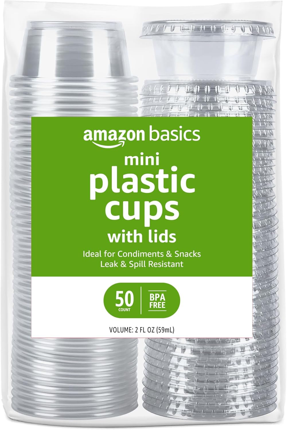 Amazon Basics Disposable Plastic To-Go Cups and Lids, Mini, 2Oz, 50 Count