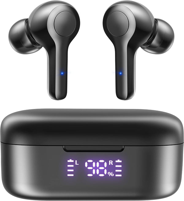 MOZOTER Bluetooth 5.3 Wireless Earbuds,Deep Bass Loud Sound Clear Call Noise Cancelling with 4 Microphones In-Ear Headphones with Wireless Charging Case Compatible for Iphone Android,Workout