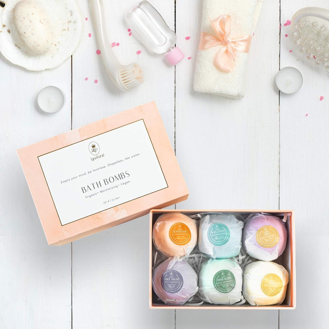 Levitural Bath Bombs Gift Set – Organic & Natural Spa Fizzies for Relaxation, Moisturizing, and Aromatherapy – Perfect for Women, Men, and Kids
