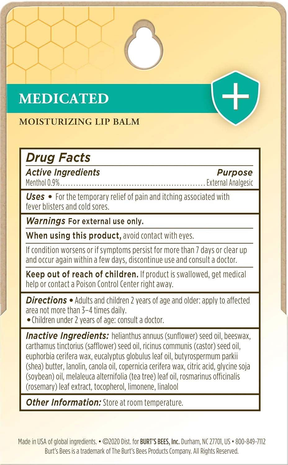 Burt'S Bees Medicated Lip Balm, with Eucalyptus Oil and Menthol, Tint-Free, Natural Origin Lip Care, 2 Tubes, 0.15 Oz.