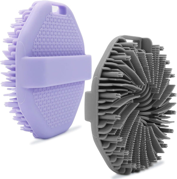 2-Pack Silicone Body Scrubber Shower Brushes,Exfoliating Body Scrubber for All Skin Type, Eco Friendly Shower Scrubber for Body, Silicone Body Brush for Showering (Gray & Purple)