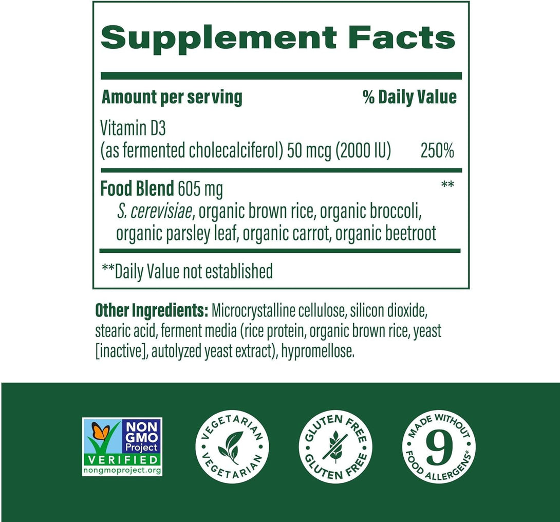 Megafood Vitamin D3 2000 IU (50 Mcg) - Vitamin D Supplements with Real Food, Immune Support, Supports Bones, Teeth & Muscles, Vegetarian, Certified Non-Gmo, Kosher – 60 Tablets, 60 Servings