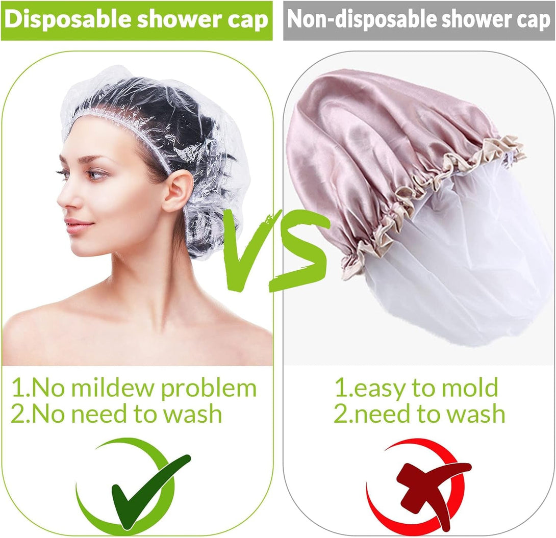 Retisee 140 Pcs Disposable Shower Caps Bulk 18.2 Plastic Clear Hair Caps Elastic Large Thick Waterproof Bath Covers for Women Hair Care Cleaning Supplies Spa Hotel Salon Home Travel Accessories