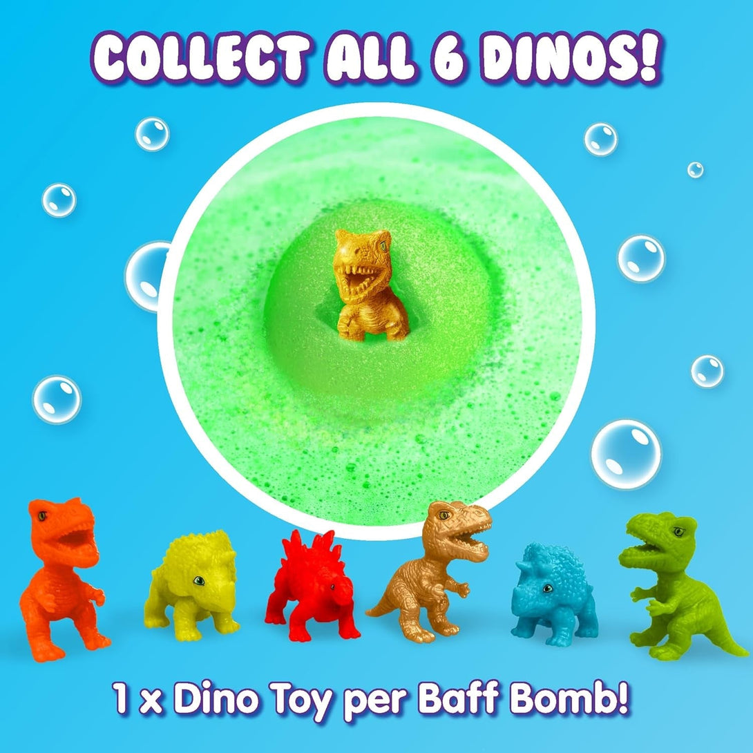 Large Dino Surprise Bath Bomb, 6 Surprise Dinosaur Toys to Collect in Total, One per Bath Bomb, Children'S Fizzing Toy, Birthday Gift for Boys & Girls, Stocking Filler Present