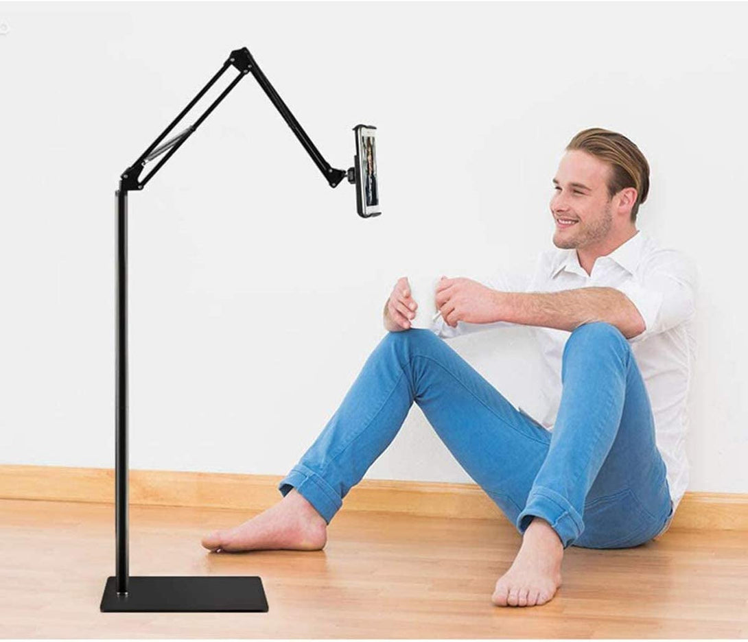 Tablet Floor Stand, Overhead Bed Phone Stand Angle Height Adjustable Holder, Universal Floor Stand Compatible with Iphone Ipad Pro Air Mini, Samsung Tab, Kindle, E-Readers…