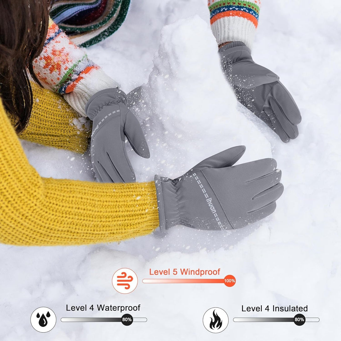 Ihuan Winter Waterproof Snow Ski Gloves for Women Men,Cold Weather Warm Thermal Touchscreen