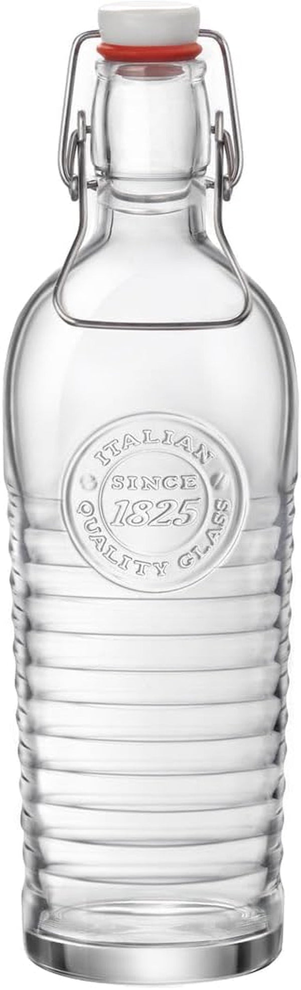 Bormioli Rocco Officina Water Bottle | 37.25 Oz, Italian Glass Pitcher | Airtight Seal & Metal Clamp | Easy to Carry Handle, Dishwasher Safe & Eco-Friendly | Safe for Infused & Carbonated Drinks
