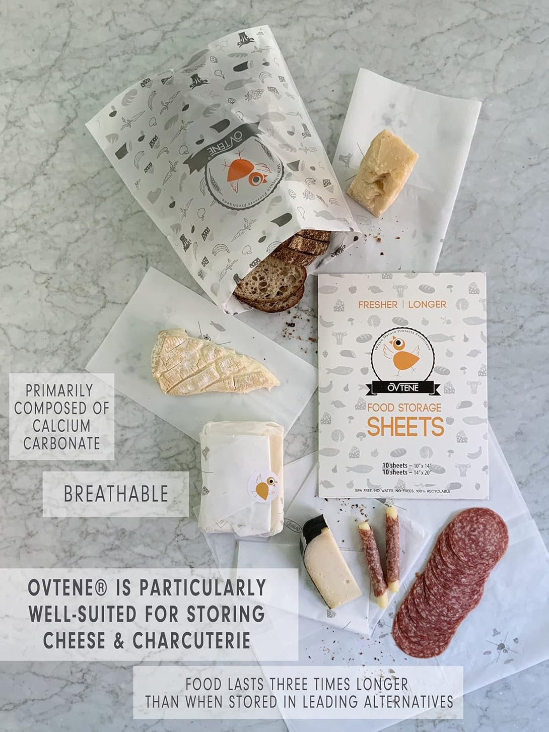 Food Storage Sheets for Cheese, Meat, and Produce - Keeps Food Fresher Longer (20 Sheets)
