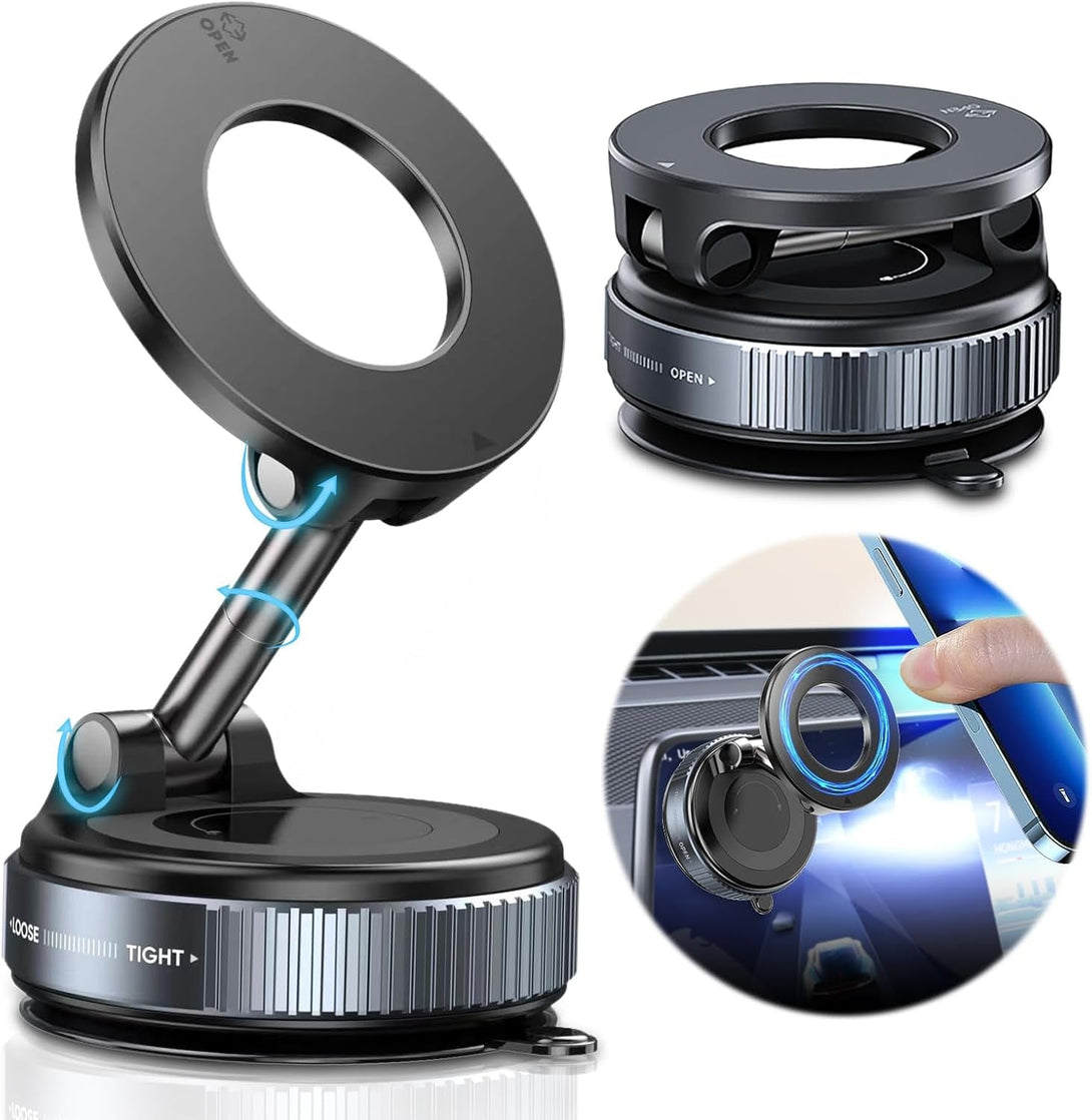 360° Vacuum Suction Cup Magnetic Phone Holder,2025 Foldable and Adjustable Magnetic Suction Phone Mount for Magsafe All Phones Universal Rotatable Cellphone Holder Stand for Car/Mirror/Smooth Surface