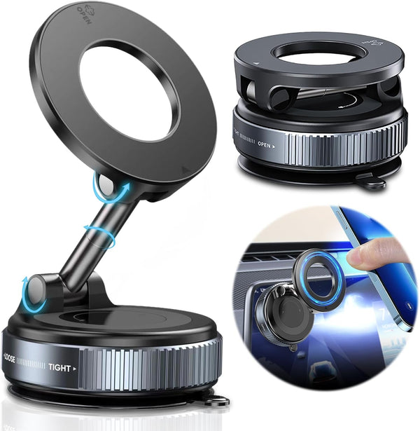 360° Vacuum Suction Cup Magnetic Phone Holder,2025 Foldable and Adjustable Magnetic Suction Phone Mount for Magsafe All Phones Universal Rotatable Cellphone Holder Stand for Car/Mirror/Smooth Surface