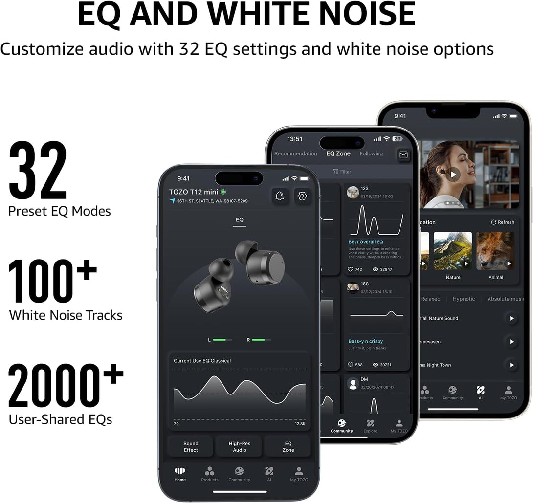 TOZO T12 (Compact Ergonomic Edition) Wireless Earbuds Bluetooth 5.3 Headphones, Call ENC Noise Cancelling Mic, 55Hrs Playtime App Customize EQ IPX8 Waterproof LED Digital Display Premium Sound Headset