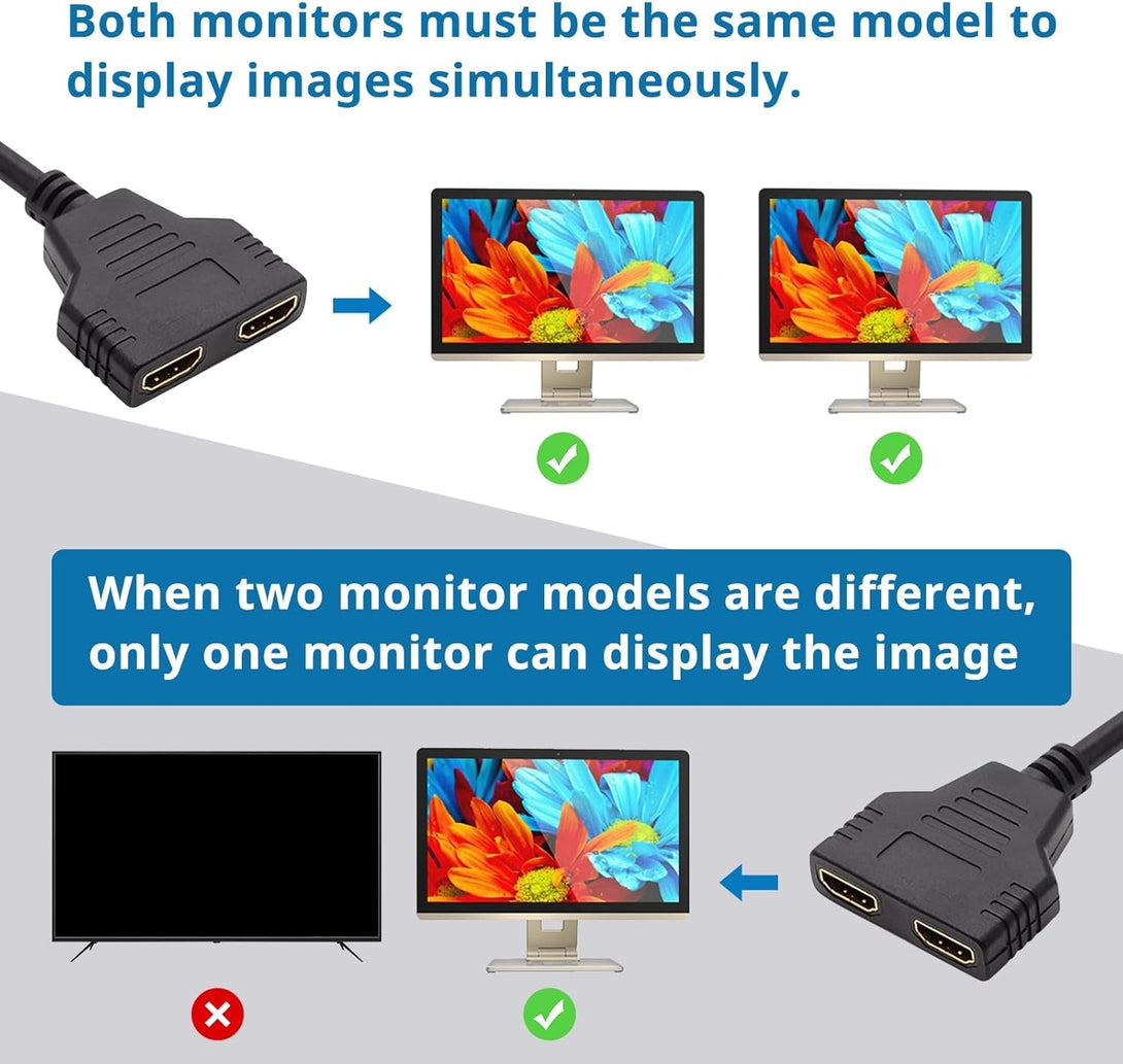 BATU HDMI Splitter Adapter Cable - Splitter 1 in 2 Out Male to Dual HDMI Female 1 to 2 Way for HD, LED, LCD, TV, Support Two the Same Tvs at the Same Time 1080P 30Cm